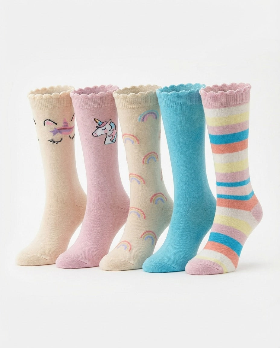 Girls Cotton Long Socks Pack5
