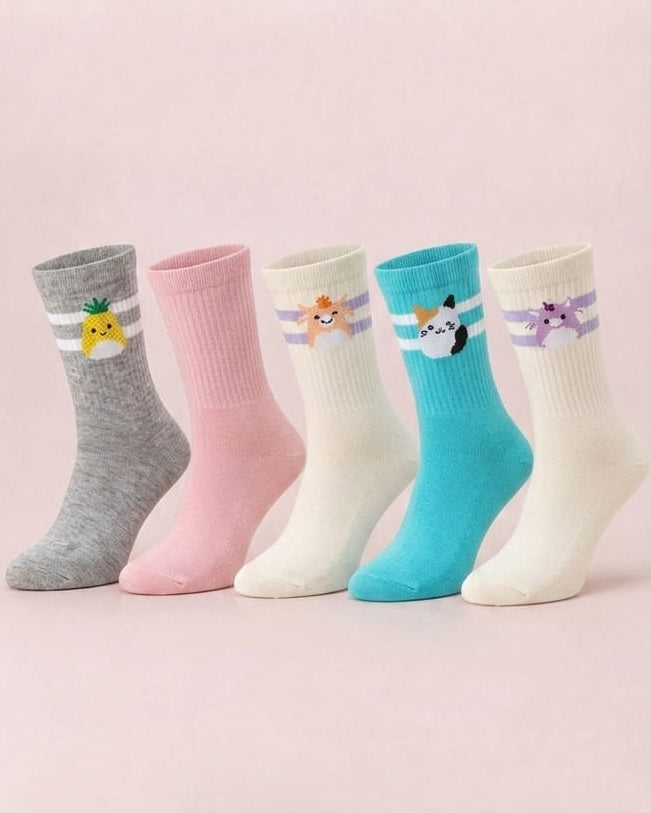 Girls Cotton Socks Stitch Print