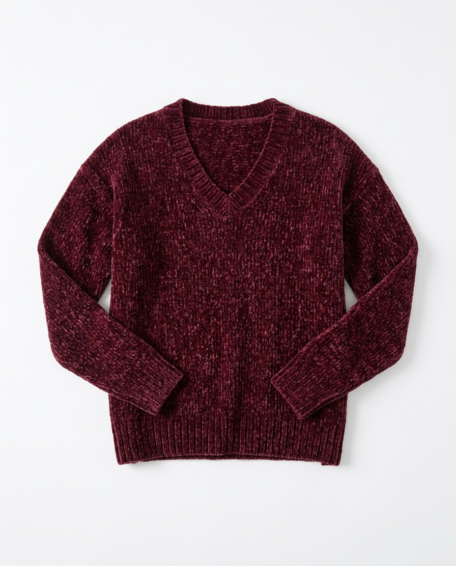 Men Plain Velour Pullover V Neck