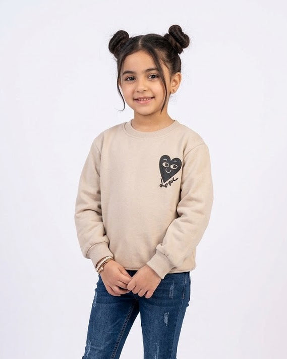Girls Round Neck Printed Sweatshirt