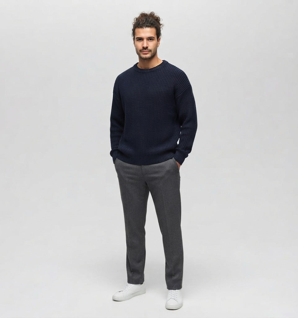 Men Ajour Pullover Round Neck