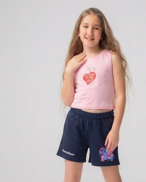 Girls Printed Heart Cut T-Shirt