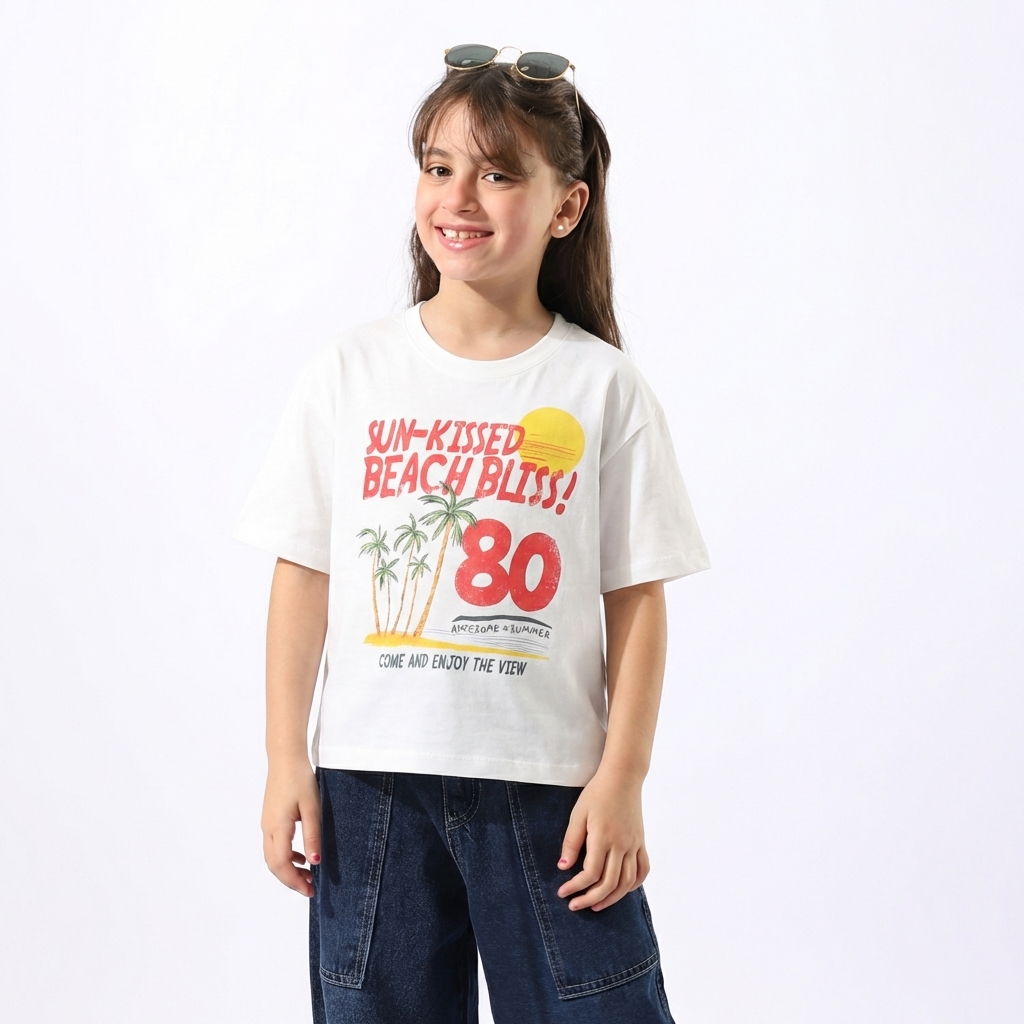 Girls Printed 80 Half Sleeves T-Shirt