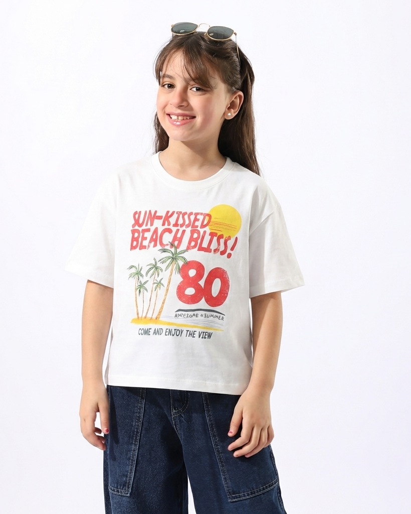 Girls Printed 80 Half Sleeves T-Shirt