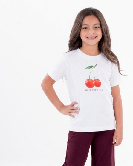 Girls Short Sleeves Printed Cherry T-shirt