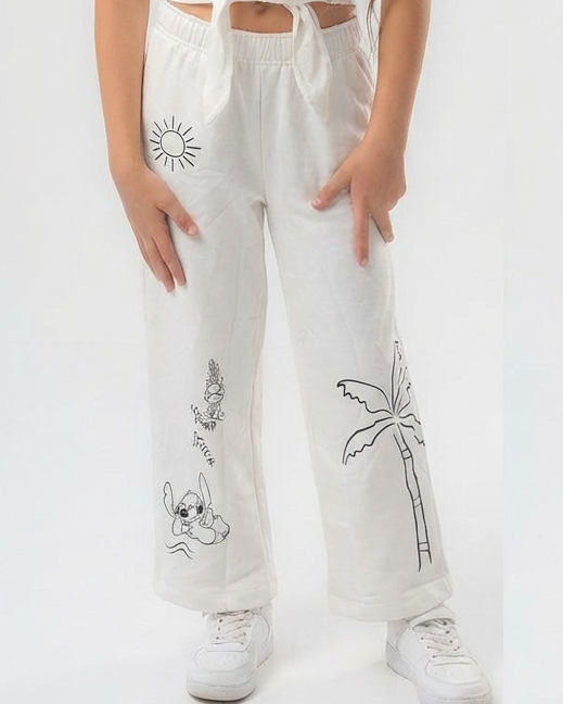 Girls Printed Wide Leg Summer Melton Pant