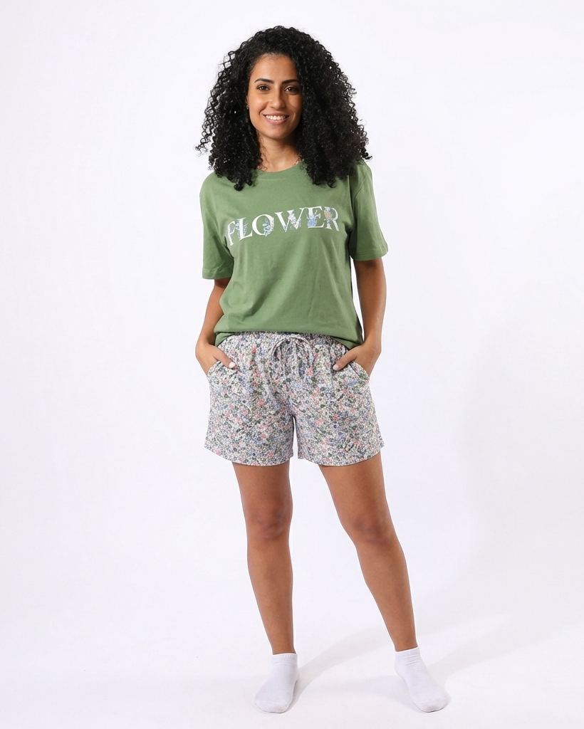 Pyjama Women Printed Flower Half Sleeves