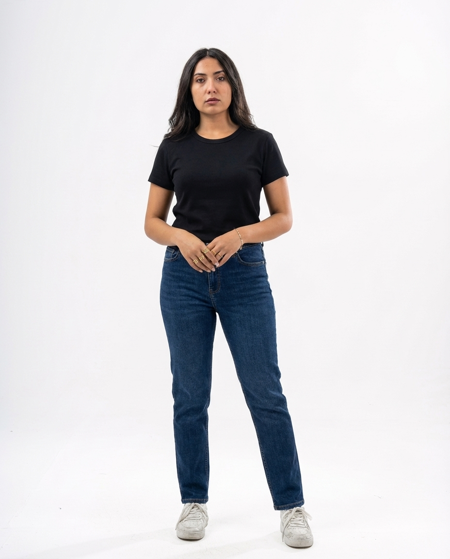 Women Basic Half Sleeves Top Round Neck