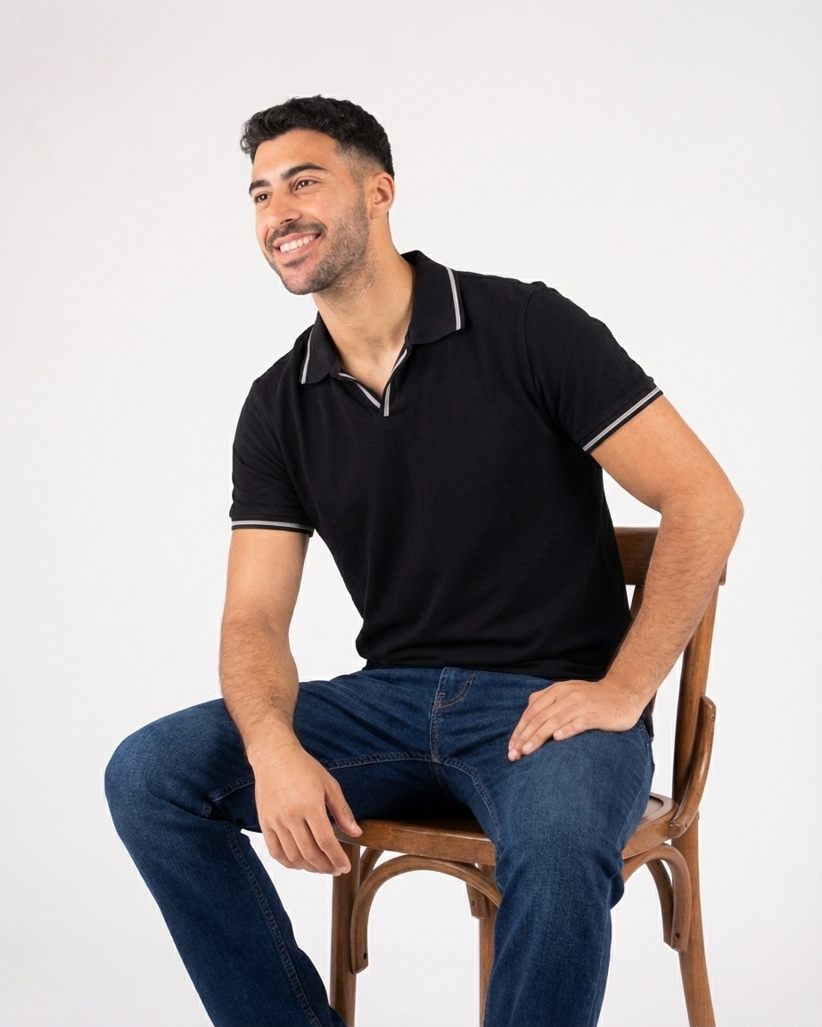 MEN PLAIN HALF SLEEVES POLO T-SHIRT V NECK