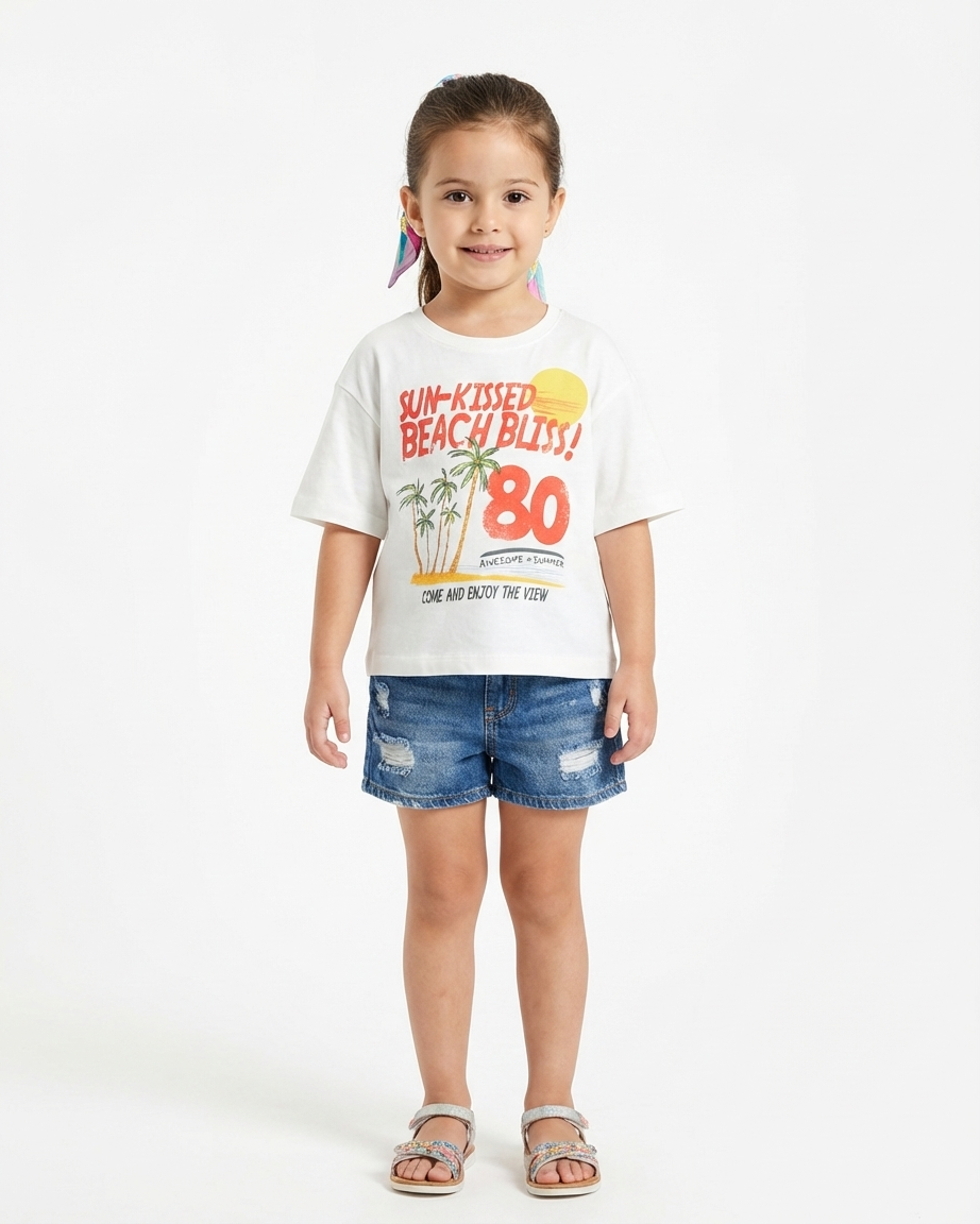 Girls Printed 80 Half Sleeves T-Shirt
