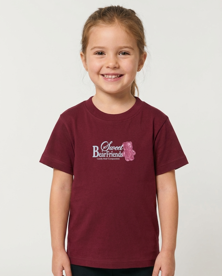 Girls Printed Bear Half Sleeves T-shirt