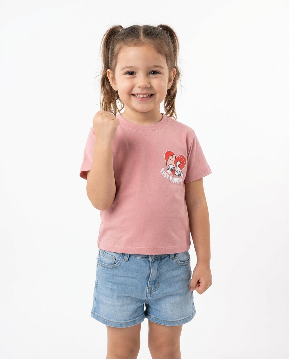 Girls Printed Fist Pump Half Sleeves T-Shirt