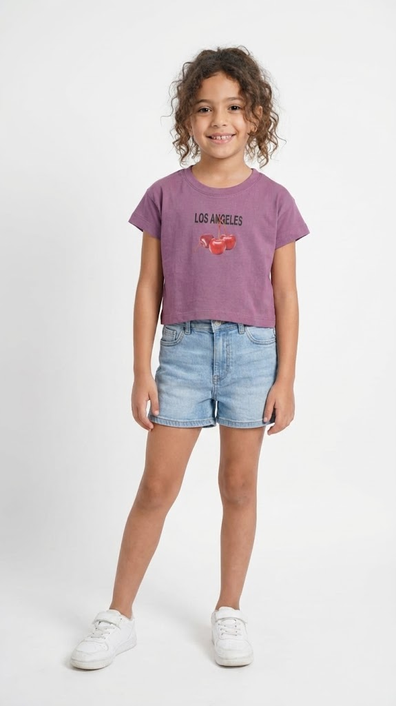 Girls Printed Cheery Short Sleeves T-Shirt