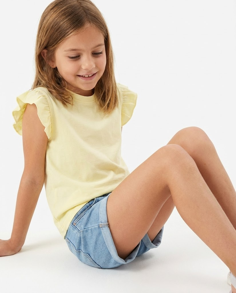 Girls Plain T-shirt Ruffle