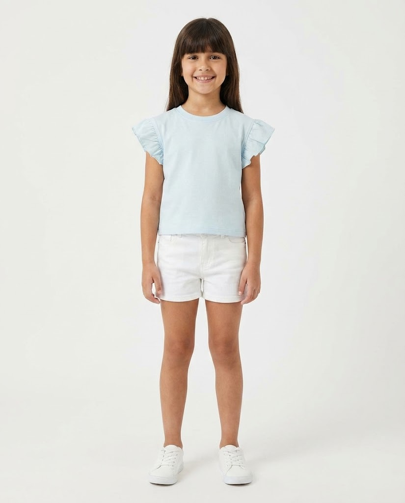 Girls Plain T-shirt Ruffle