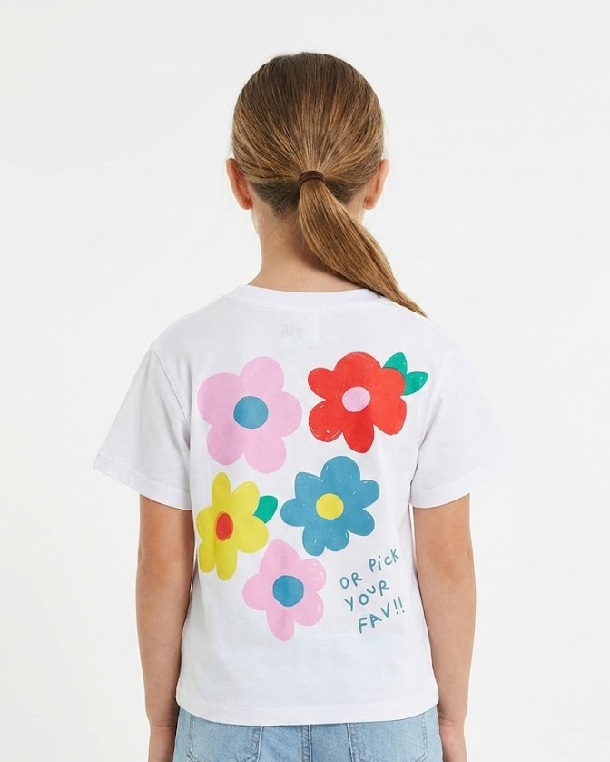 Girls Short Sleeves Printed Flowers T-shirt