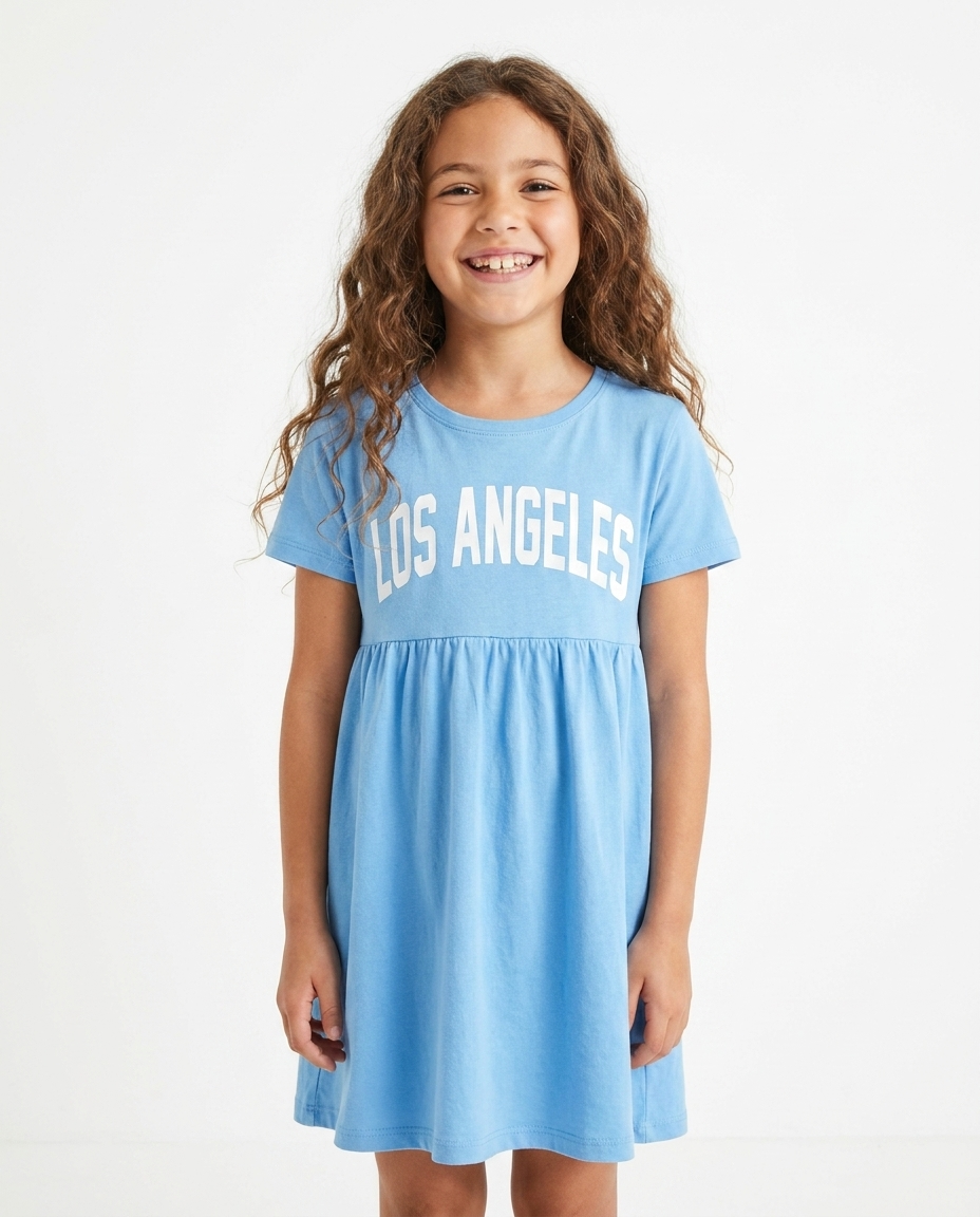 Girls Printed Los Angeles Half Sleeves Dress