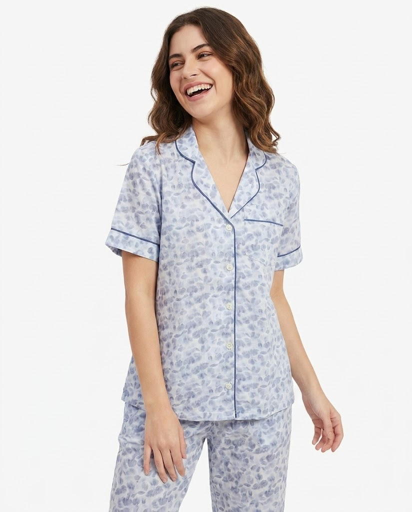 Women’s Short Sleeve Button Pajama Set with Pants