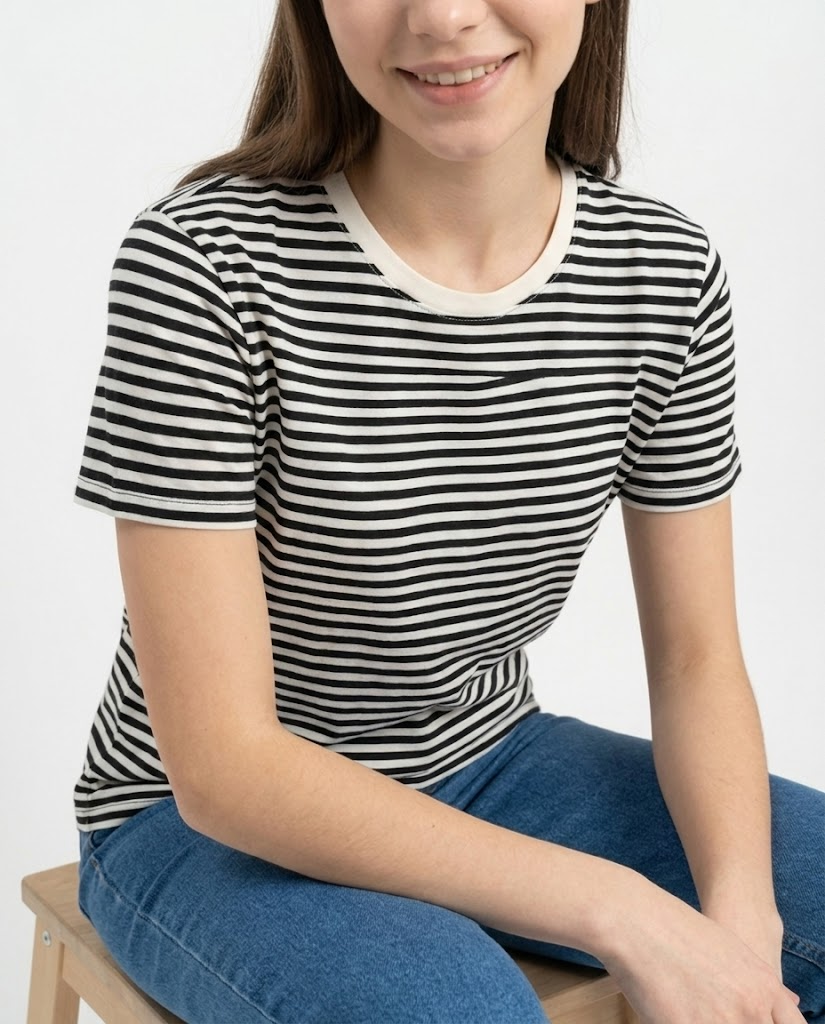 Women Stripped Half Sleeves T-shirt