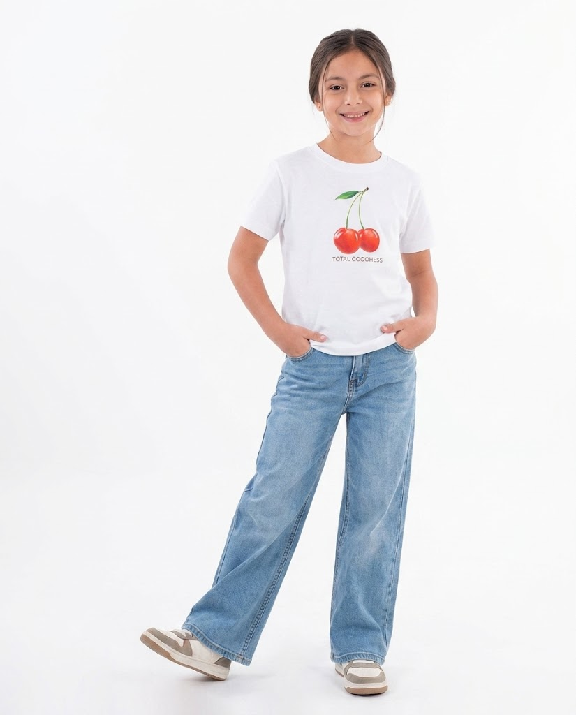 Girls Short Sleeves Printed Cherry T-shirt