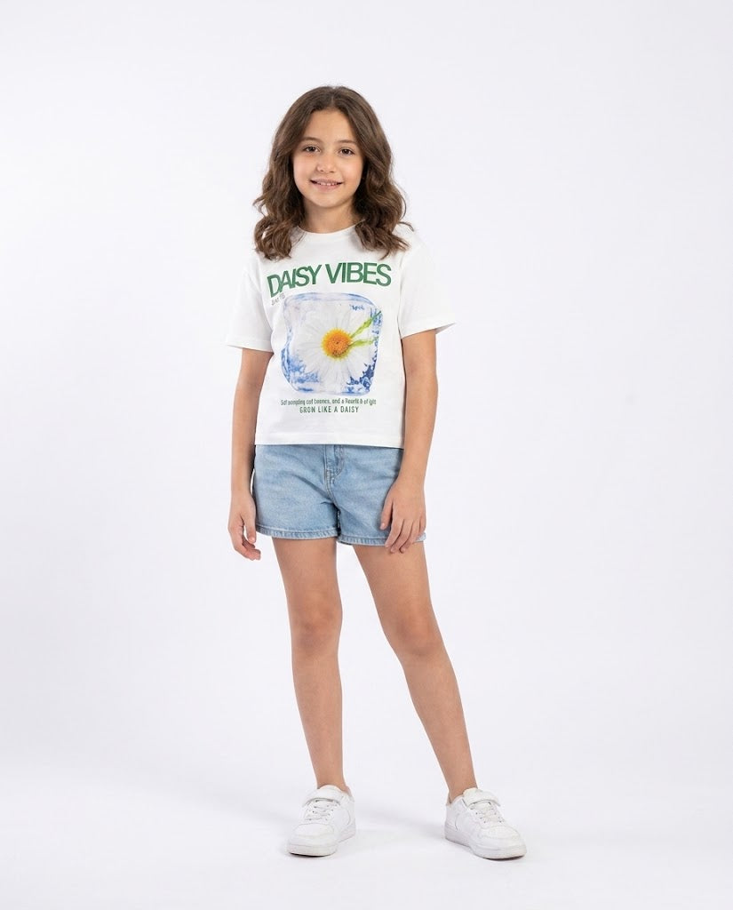 Girls Printed Daisy Vibes half Sleeves T-shirt