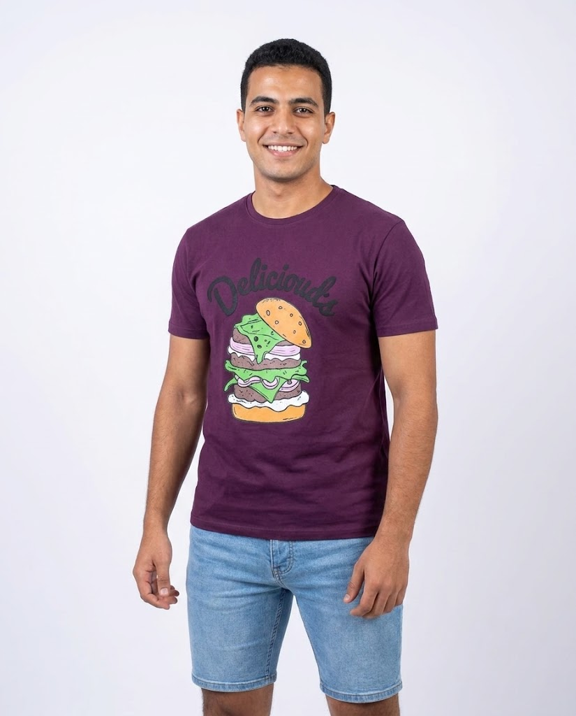 MEN PRINTED SANDWICH HALF SLEEVES T-SHIRT