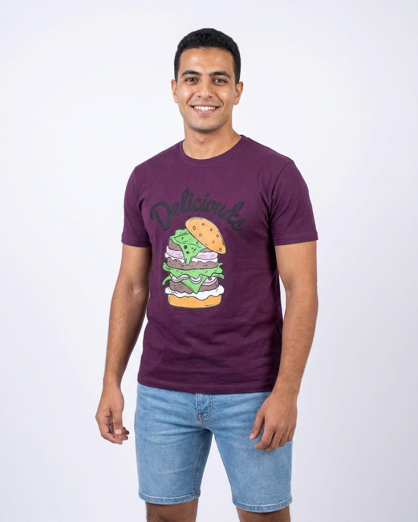 MEN PRINTED SANDWICH HALF SLEEVES T-SHIRT