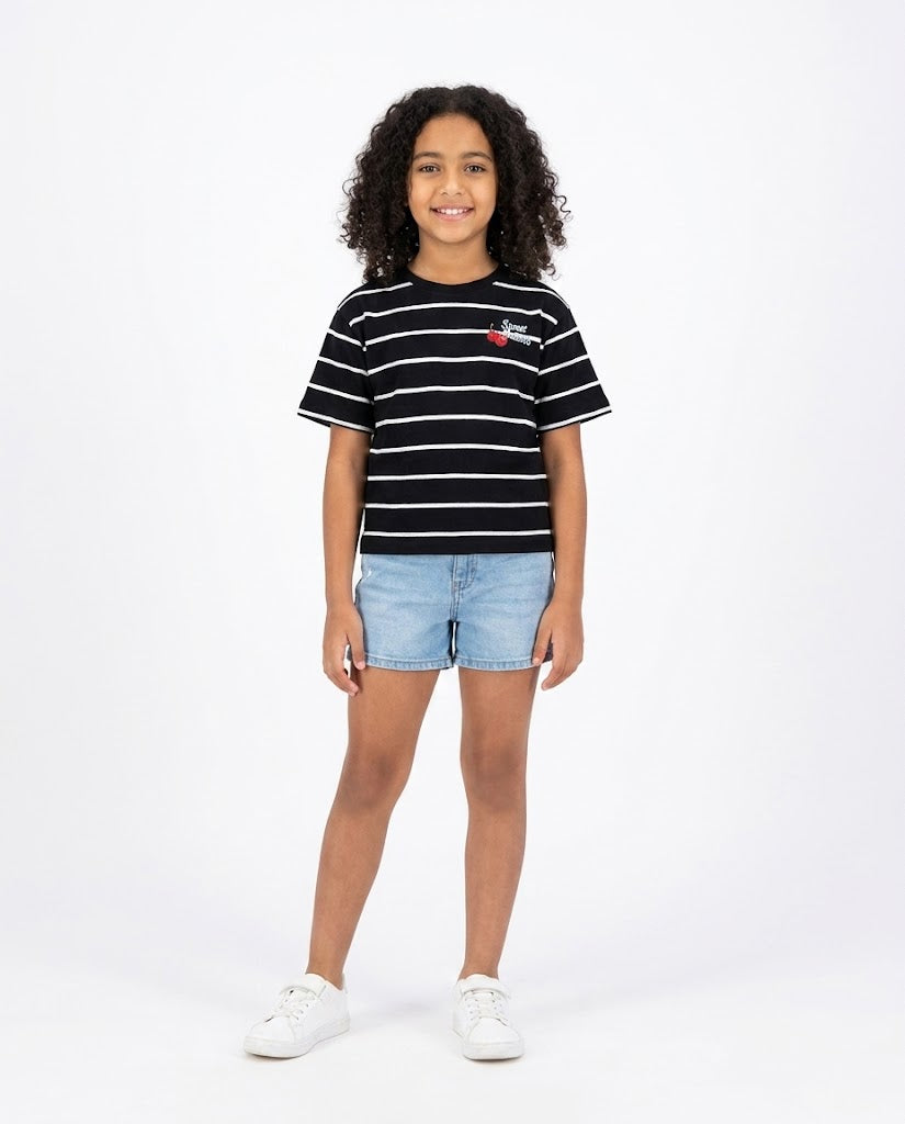 Girls Stripped Half Sleeves T-shirt