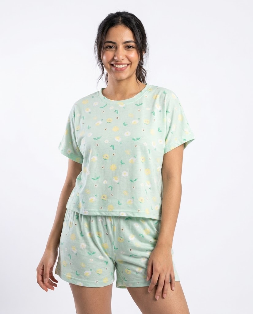 Women Printed Half Sleeves Pyjama W/Shorts