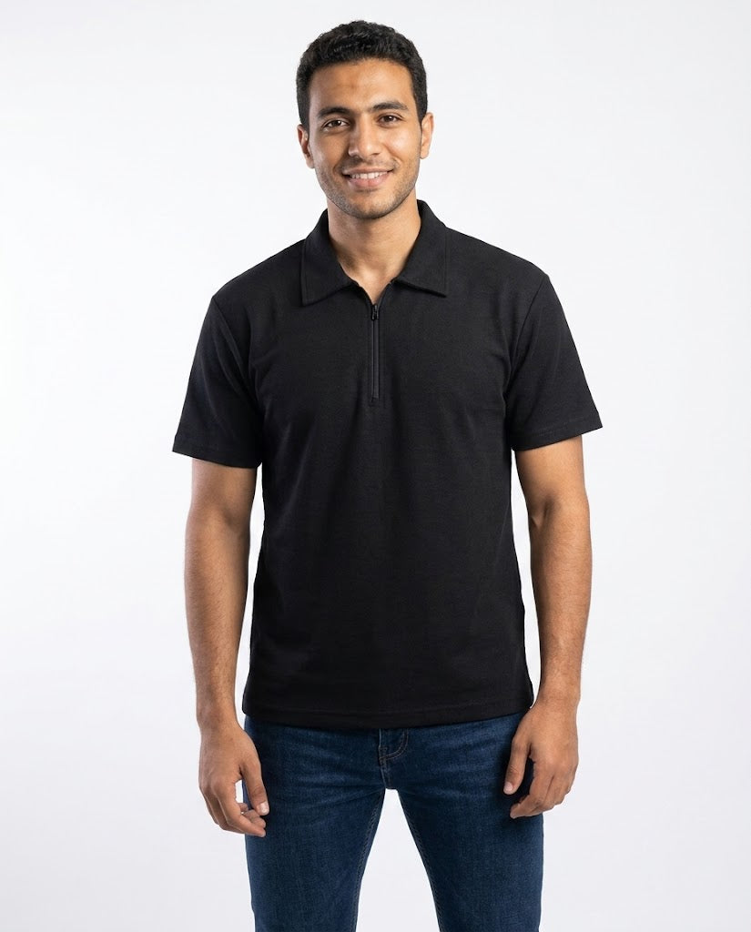 Men Plain Half Sleeves Polo T-shirt W/Zipper
