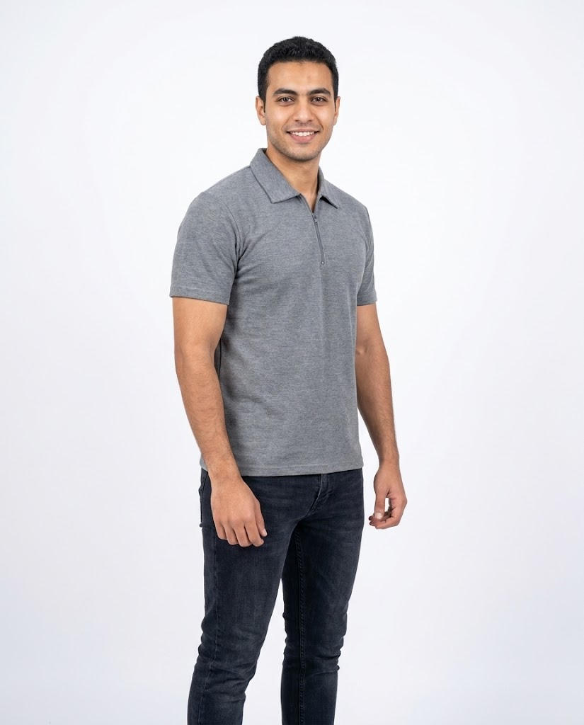 Men Plain Half Sleeves Polo T-shirt W/Zipper