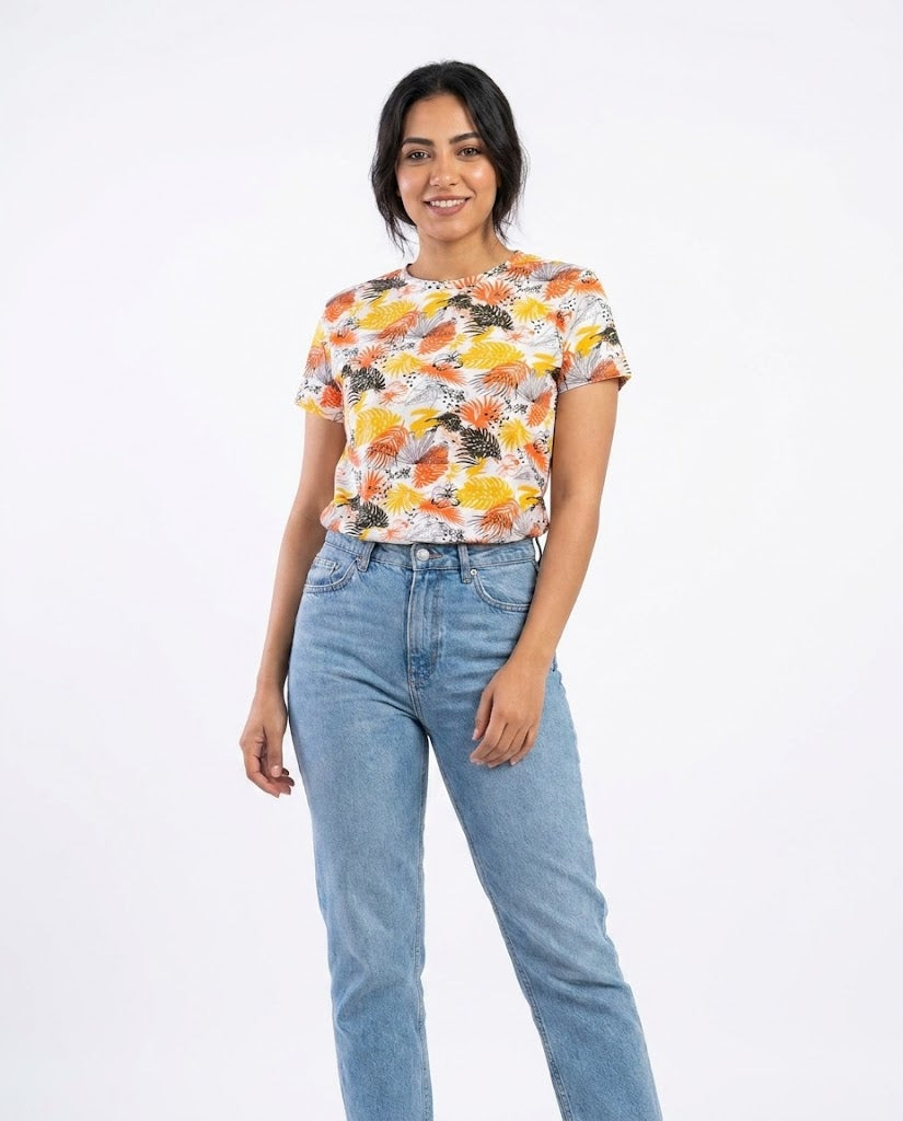 WOMEN ALLOVER PRINTED HALF SLEEVES T-SHIRT