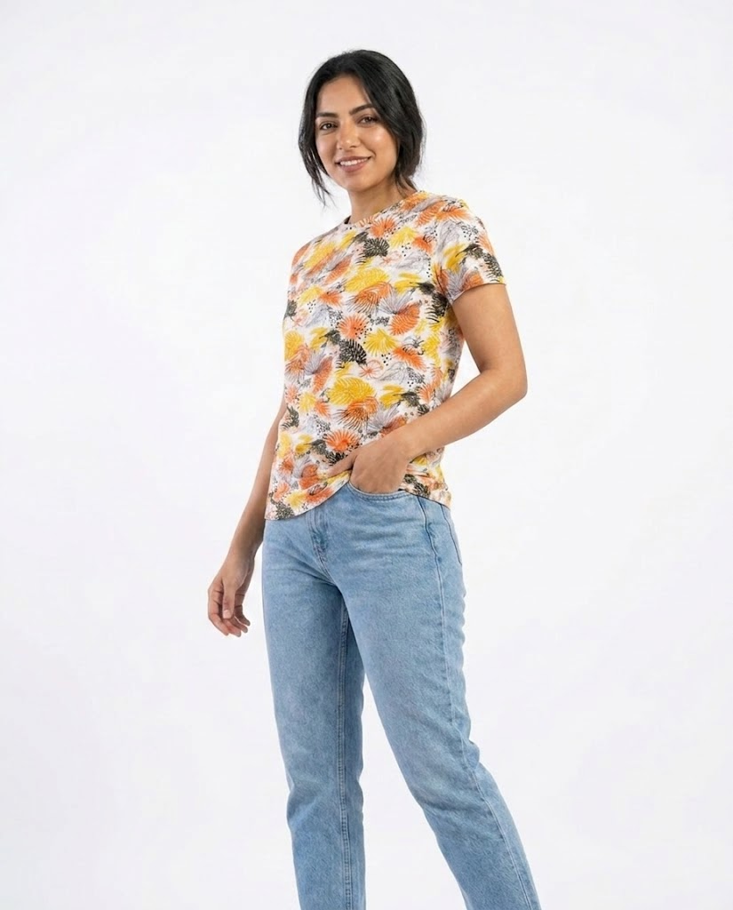 WOMEN ALLOVER PRINTED HALF SLEEVES T-SHIRT