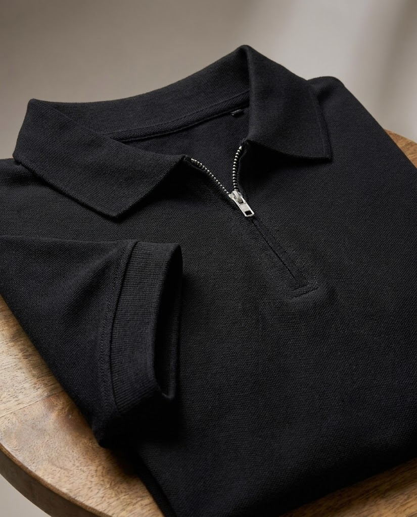 Men Plain Half Sleeves Polo T-shirt W/zipper