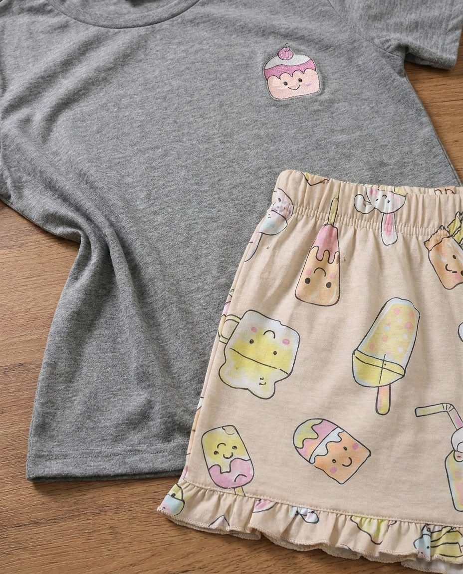 Printed Short Sleeve Womans Pajama with Shorts