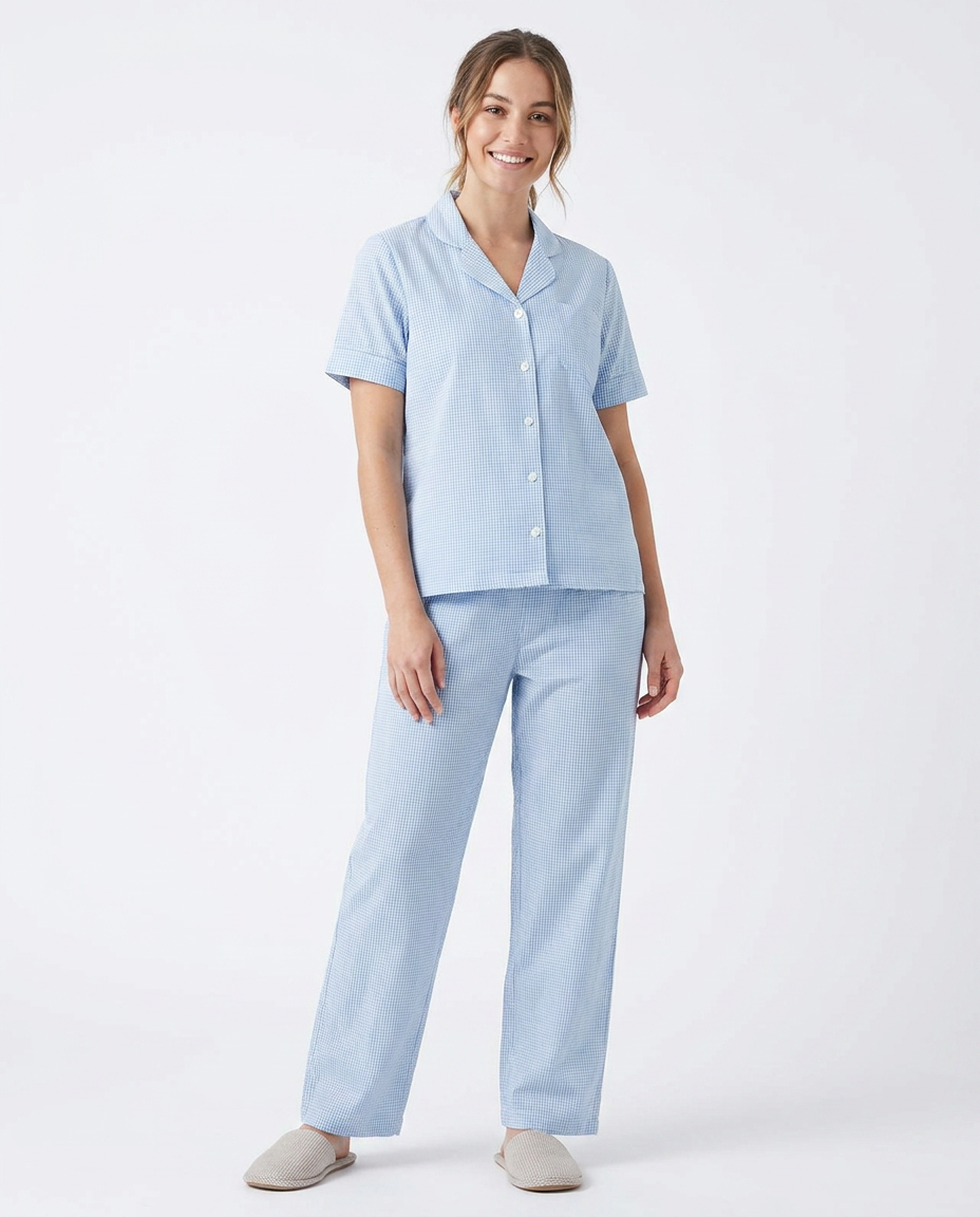 Women Half Sleeves & Pant Pyjama W/ Buttons