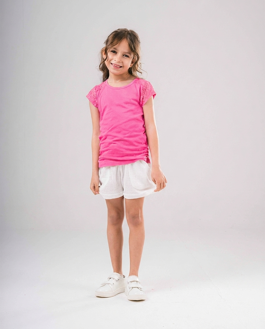 Short Sleeve Girls T-shirt with Lace