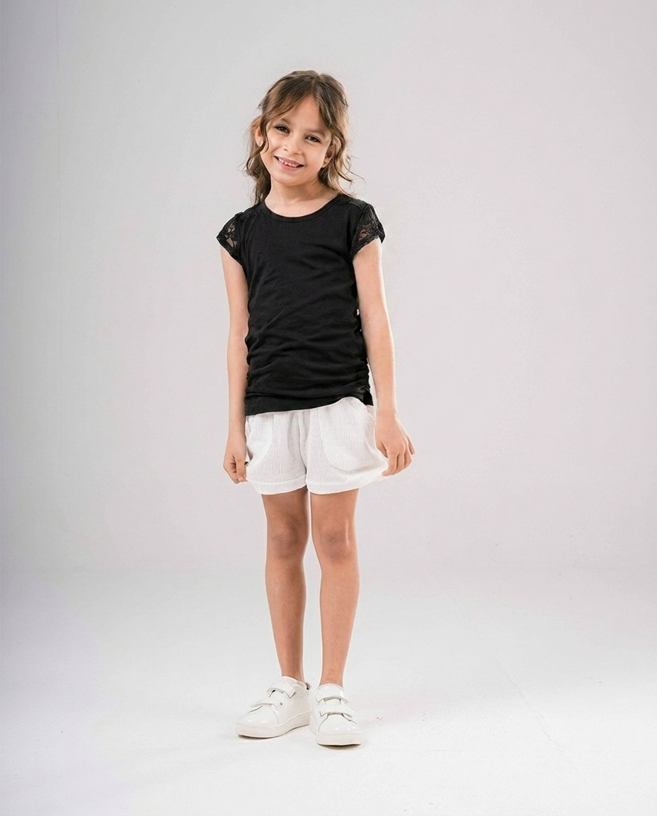Short Sleeve Girls T-shirt with Lace