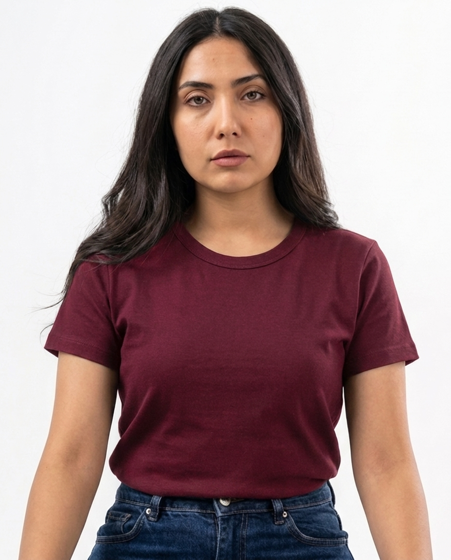 Women Basic Half Sleeves Top Round Neck