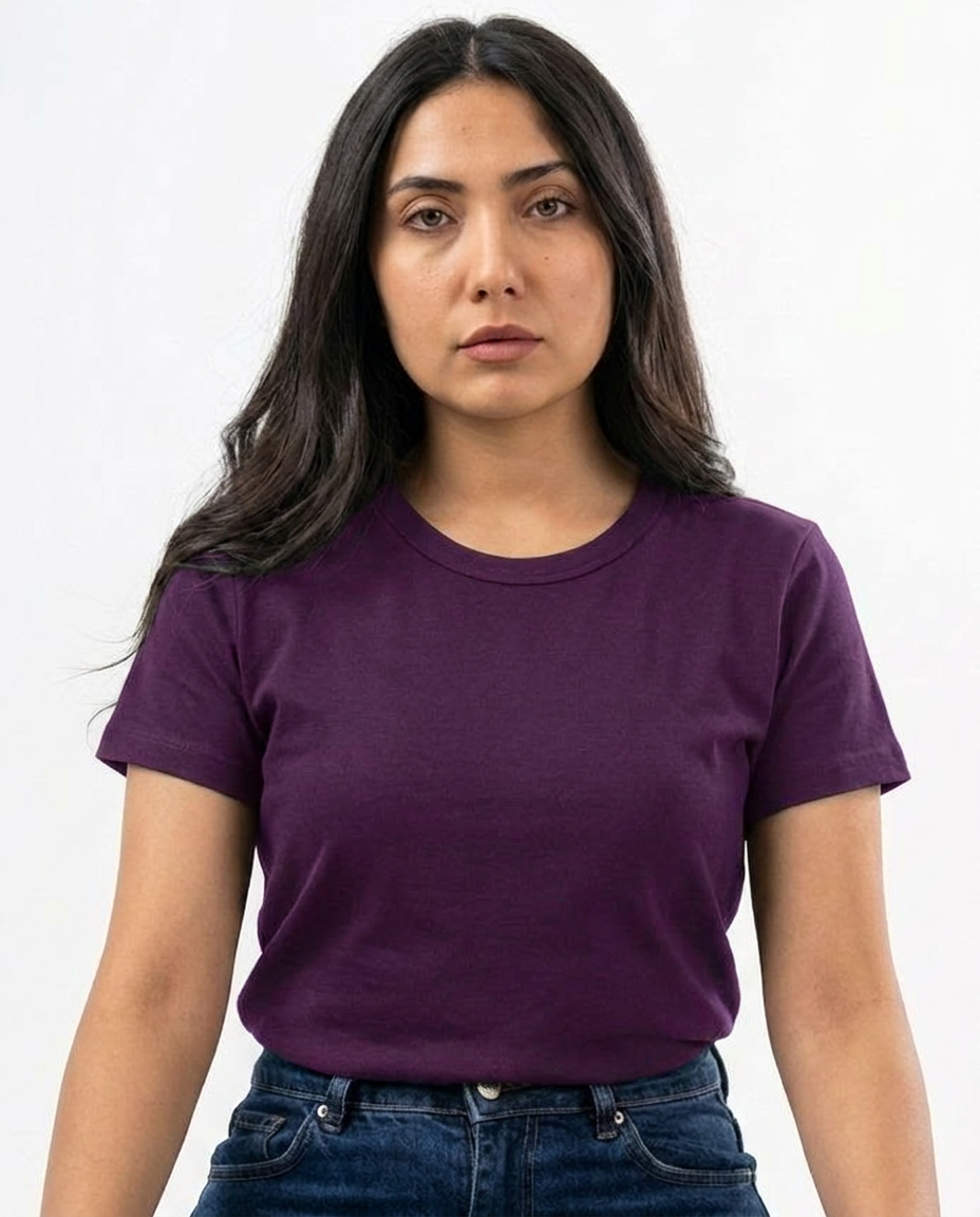 Women Basic Half Sleeves Top Round Neck
