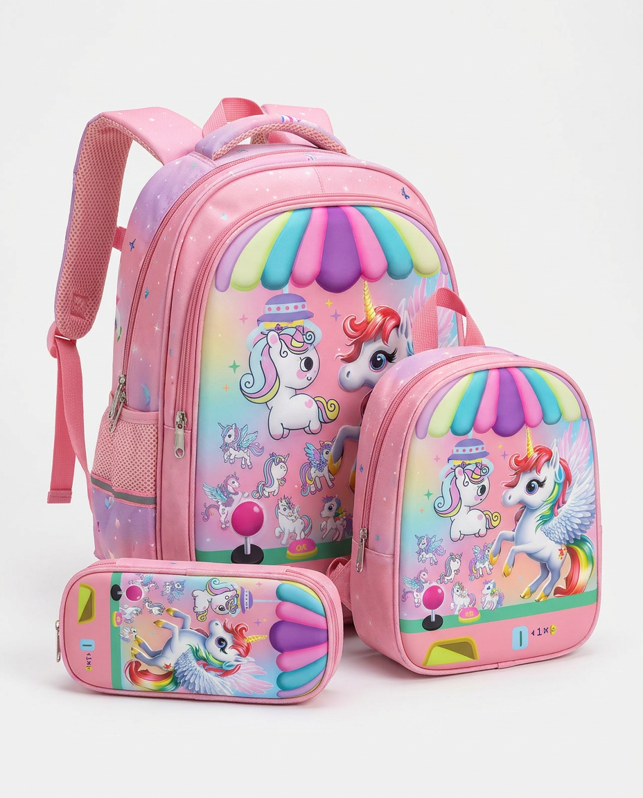 Girls Unicorn 3Piece School Backpack