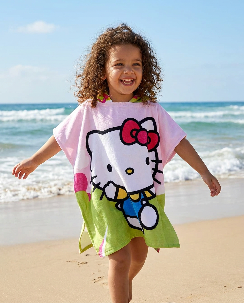 Girls Printed Poncho Peach