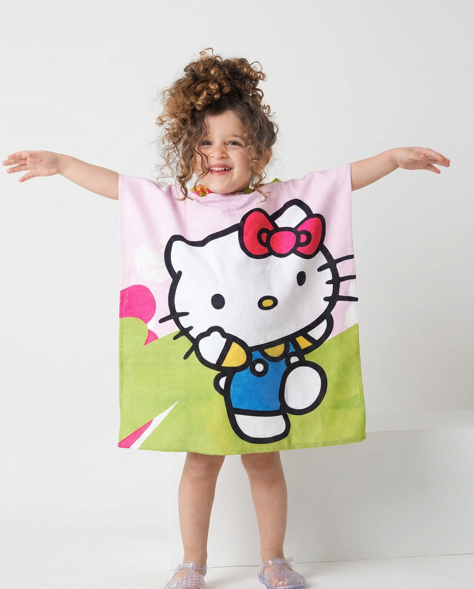 Girls Printed Poncho Peach
