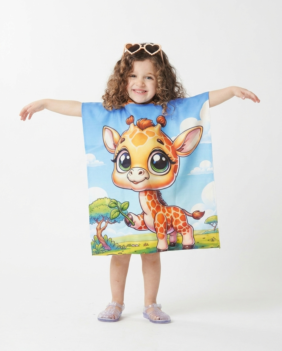 Girls Printed Poncho Peach