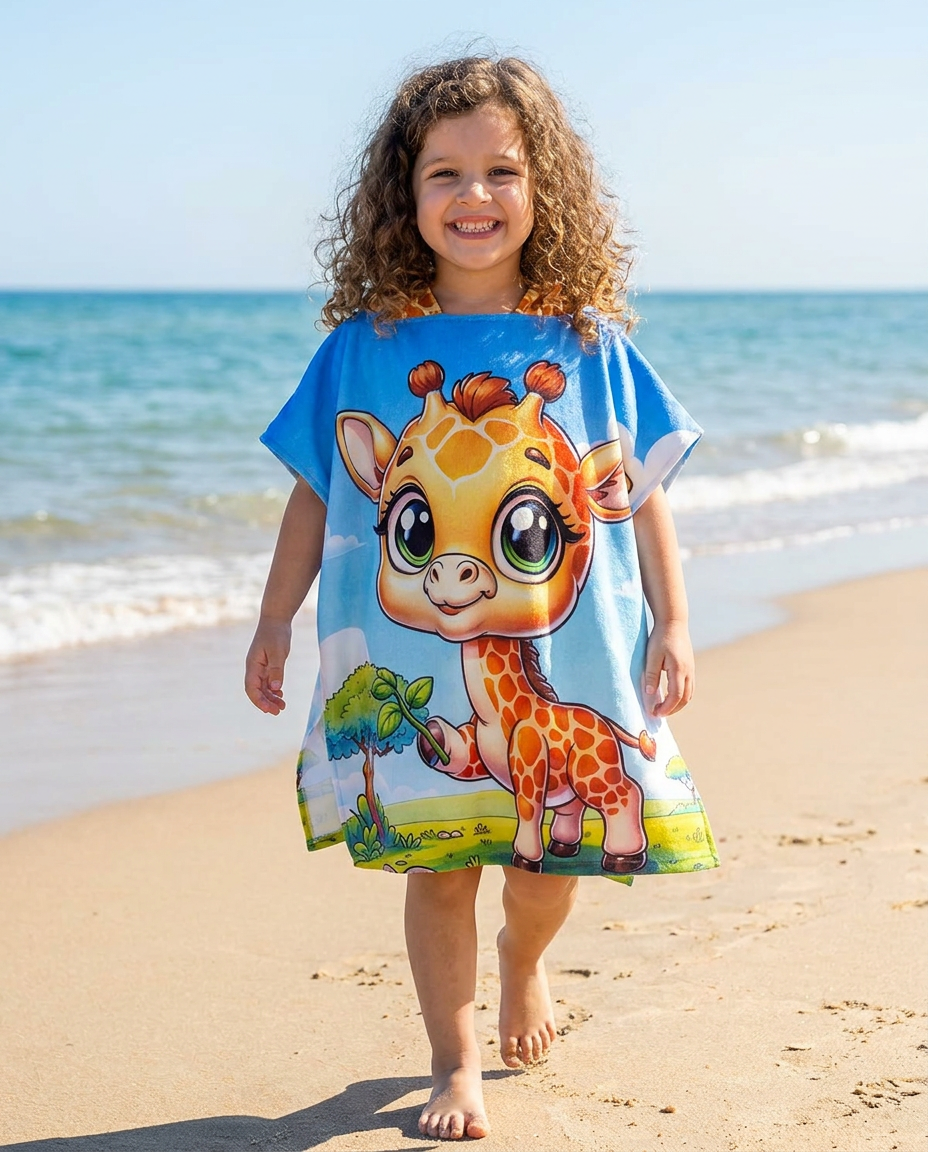 Girls Printed Poncho Peach