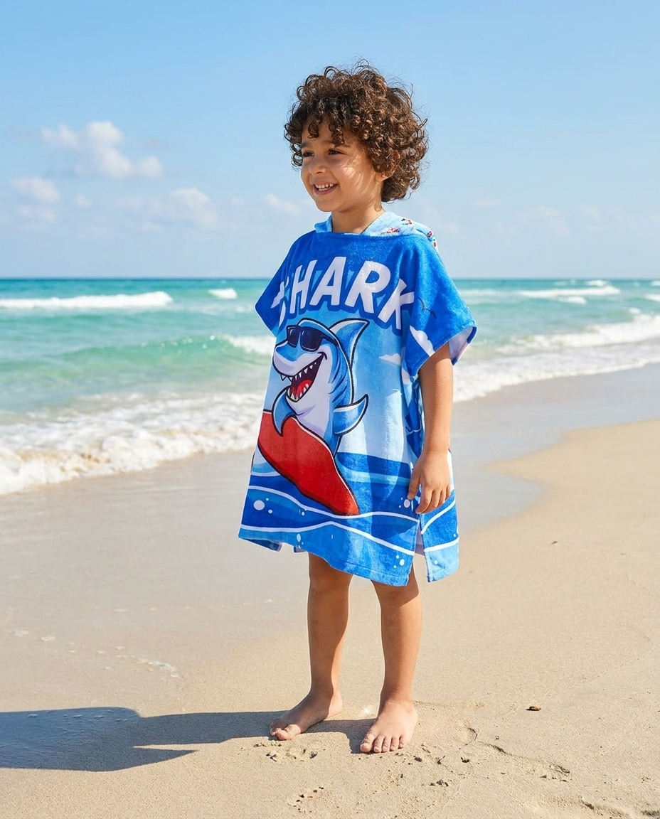 Boys Printed Poncho Peach