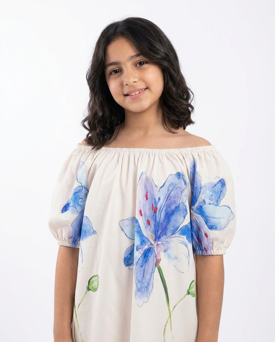 Girls Printed Half Sleeves Dress