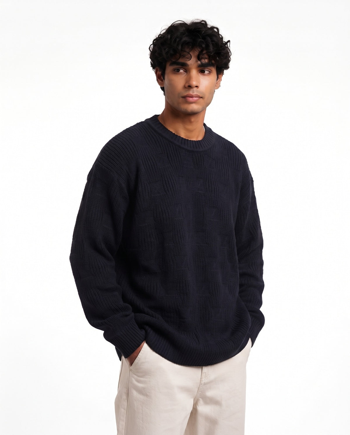 Men Jaqured Mohair Pullover