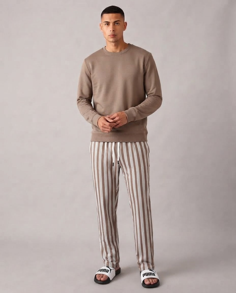 Men Long Sleeves Pyjama W/Stripped Pant