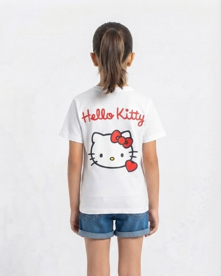 Girls Printed Kitty Half Sleeves T-shirt